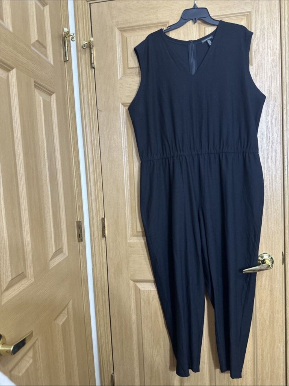 Eileen Fisher black sleeveless jumpsuit women’s XL stretch minimalist